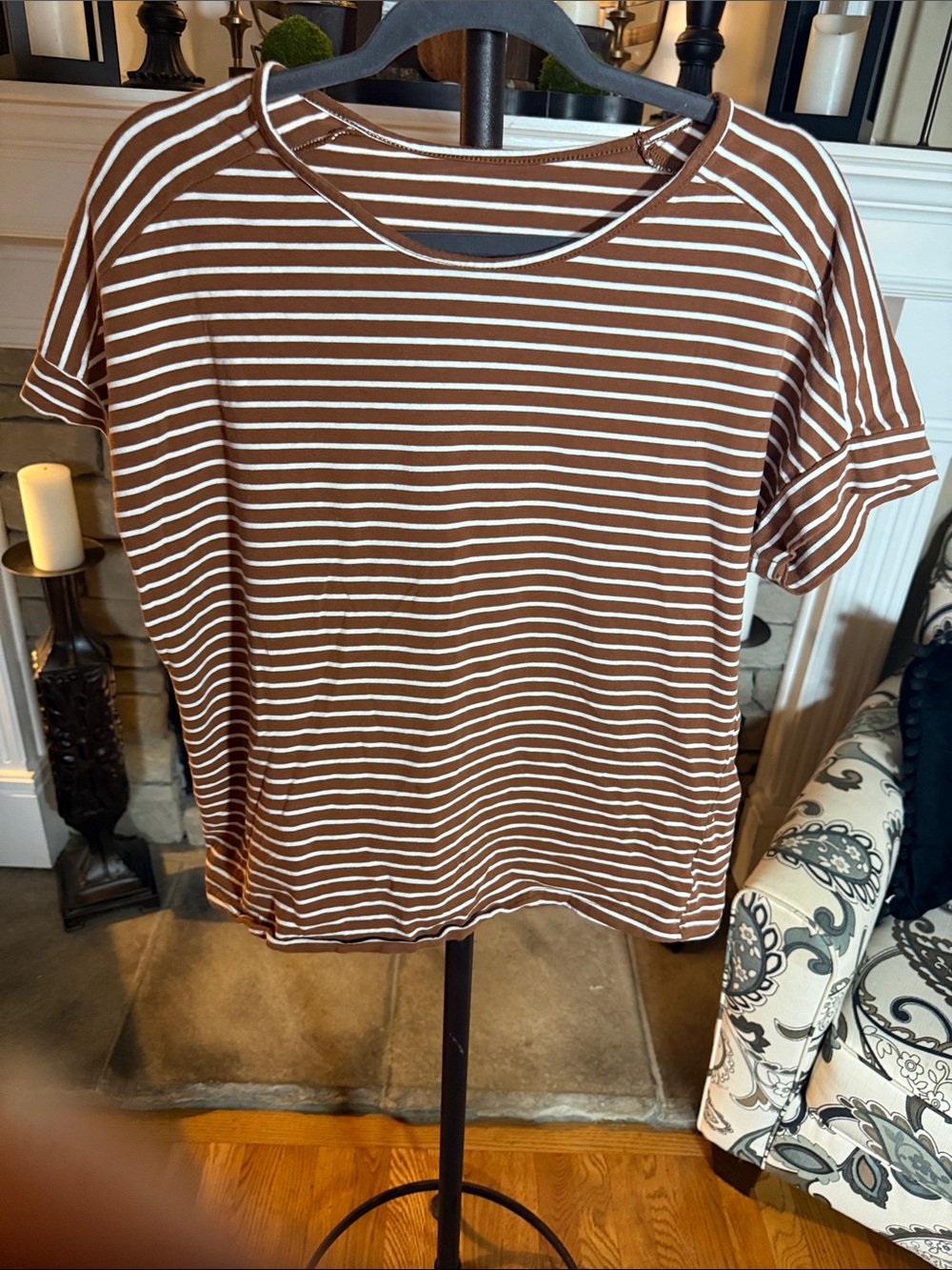 Women's Brown & White Striped Short-Sleeve Tee